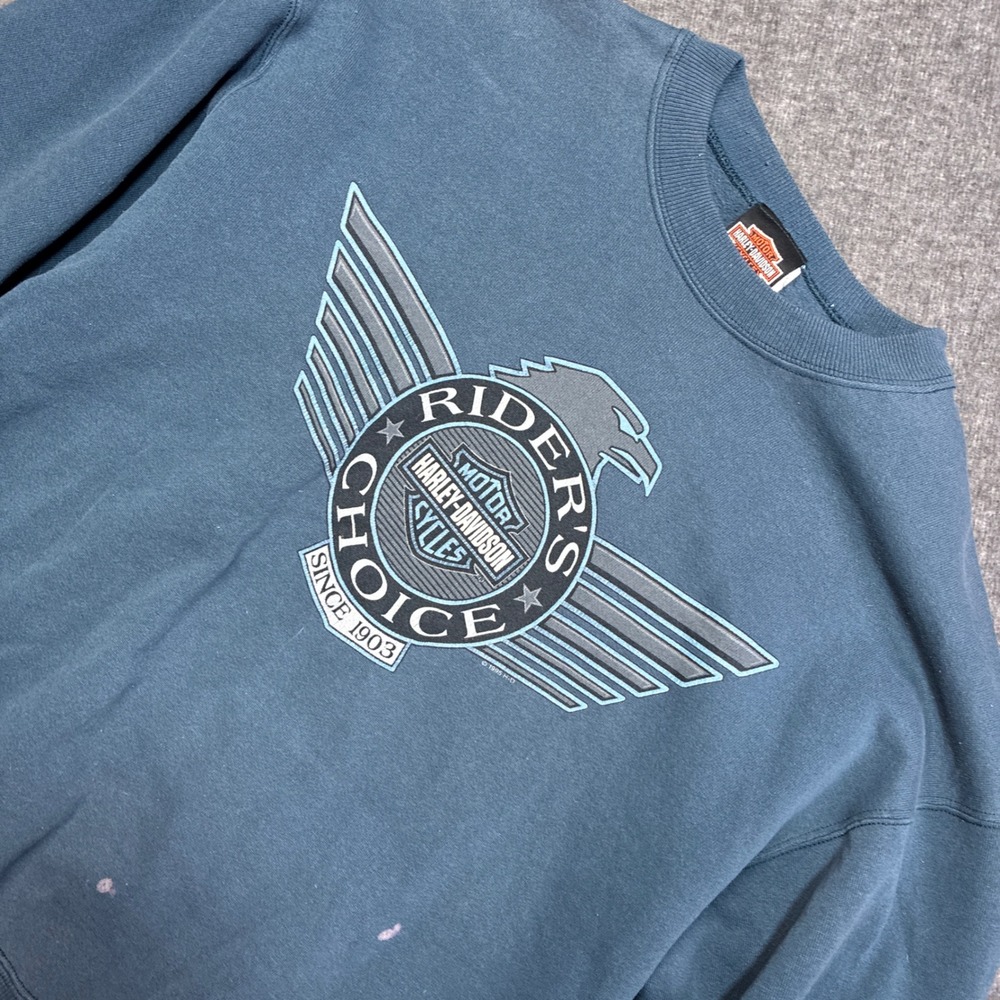 Harley Davidson Sweatshirt Mens XL Blue Vintage 1995 Riders Choice Graphic